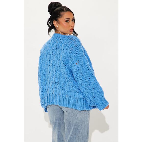 Vici Dusty Blue Chunky Knit Oversized Open Front Cardigan Sweater S - Picture 2 of 15